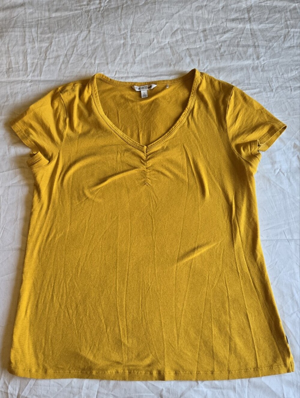 Toad&Co Mustard Yellow Logo Neck Tee